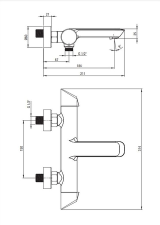 Bateria wannowa ścienna Deante Arnika titanium wyposażona w zawory zwrotne i silikonowy aerator