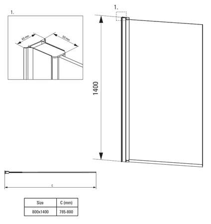 Parawan nawannowy Deante Alpinia 80x140 cm chromowany wykonany z bezpiecznego i wytrzymałego szkła hartowanego powłoka hydrofobowa