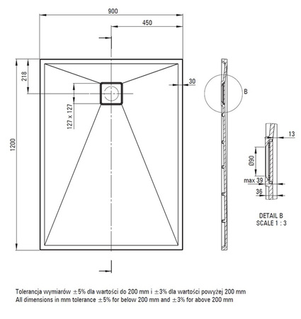 Brodzik granitowy prostokątny Deante Correo 120x90 cm czarny odporny na uderzenia i wysoką temperaturę właściwości antypoślizgowe