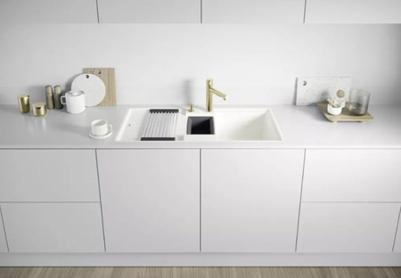 Zlewozmywak Blanco Adira 6 S-F Silgranit biały zlew wpuszczany w blat 1,5-komorowy z odpływem InFino odwracalny korek automatyczny mata stalowa składana