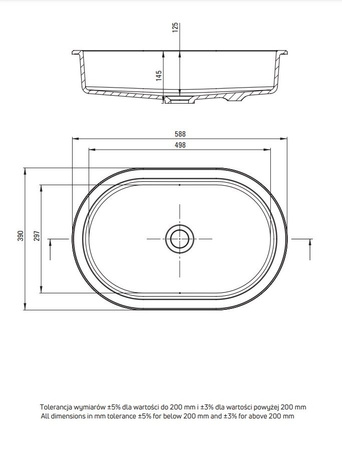 Umywalka podblatowa/wpuszczana ceramiczna Deante Silia czarna umywalka wykonana z wysokiej jakości ceramiki pokrytej powłoką antybakteryjną