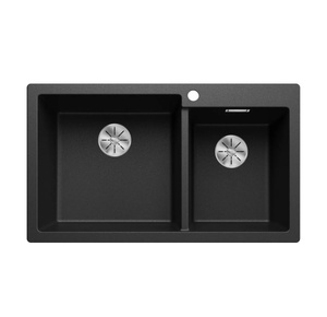 Zlewozmywak Blanco Pleon 9 Silgranit antracyt lewa zlew wpuszczany w blat dwukomorowy z odpływem InFino o ponadczasowym eleganckim kształcie