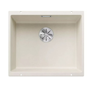 Zlewozmywak Blanco Subline 500-U Silgranit delikatny biały zlew podwieszany jednokomorowy z odpływem InFino o niezwykłym designie podwieszanej komory