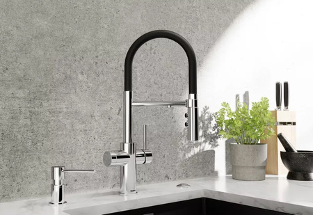 Bateria kuchenna Blanco Catris-S Flexo Filter chromowana nowoczesna bateria do zlewu z wyciąganą wylewką podłączenie do filtra wody