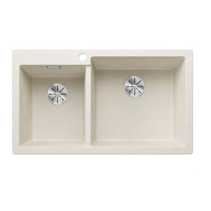 Zlewozmywak Blanco Pleon 9 Silgranit delikatny biały prawa zlew wpuszczany w blat dwukomorowy z odpływem InFino o ponadczasowym eleganckim kształcie