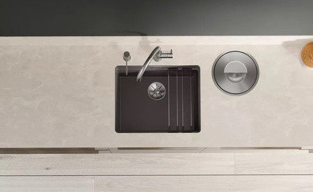 Zlewozmywak Blanco Etagon 500-U Ceramika PuraPlus bazaltowy zlew podwieszany jednokomorowy odpływ InFino szyny ze stali szlachetnej