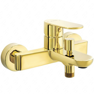 Bateria wannowa ścienna Deante Alpinia złota ciśnieniowy przełącznik natrysku z blokadą aerator typu honeycomb