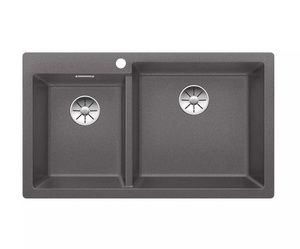 Zlewozmywak Blanco Pleon 9 Silgranit szarość skały prawa zlew wpuszczany w blat dwukomorowy z odpływem InFino o ponadczasowym eleganckim kształcie