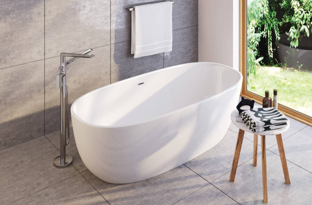Wanna wolnostojąca owalna Deante Alpinia 170 cm biała wykonanie z trwałego materiału akrylowego syfon z korkiem click-clack
