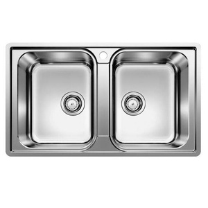 Zlewozmywak Blanco Lemis 8-IF stal szczotkowana zlew dwukomorowy montowany na równi z blatem o prostym kształcie i modnym wyglądzie