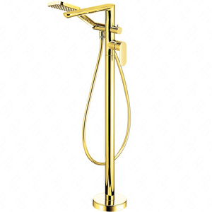Bateria wannowa wolnostojąca Deante Alpinia złota z zestawem prysznicowym słuchawka z systemem Anti-calc bateria kolumnowa