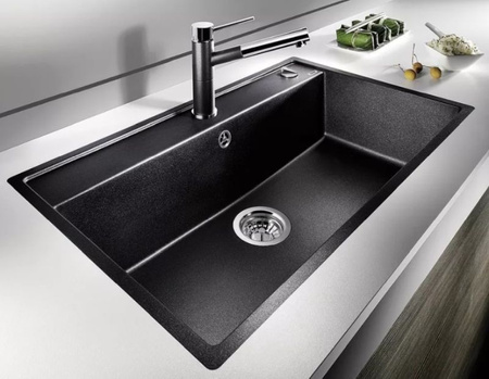 Zlewozmywak Blanco Dalago 8 Silgranit antracyt zlew wpuszczany w blat jednokomorowy korek automatyczny prosty kształt i duża pojemność