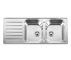 Zlewozmywak Blanco Lantos 8 S-IF Compact stal szczotkowana zlew dwukomorowy odwracalny montowany na równi z blatem korek automatyczny czysta forma w atrakcyjnej cenie