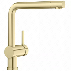 Bateria kuchenna Blanco Linus satin gold złota nowoczesna bateria do zlewu minimalistyczny design duży zakres obrotu wylewki