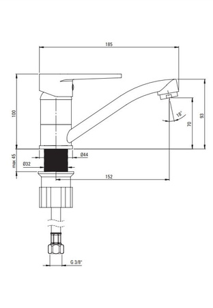 Bateria umywalkowa Deante Tubo chrom z obrotową wylewką aerator typu honeycomb