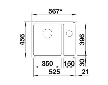 Zlewozmywak Blanco Subline 350/150-U Ceramika PuraPlus biały połysk lewa zlew podwieszany 1,5-komorowy odpływ InFino stylowa linia komór podwieszanych