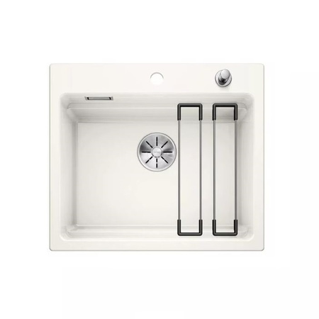 Zlewozmywak Blanco Etagon 6 Ceramika PuraPlus biały połysk zlew wpuszczany w blat jednokomorowy odpływ InFino korek automatyczny szyny genialna piętrowa komora