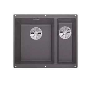 Zlewozmywak Blanco Subline 340/160-U Silgranit szarość skały lewa zlew podwieszany 1,5-komorowy z odpływem InFino o niezwykłym designie podwieszanej komory
