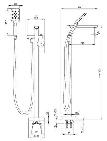 Bateria wannowa wolnostojąca Deante Alpinia chromowana z zestawem prysznicowym słuchawka z systemem Anti-calc bateria kolumnowa