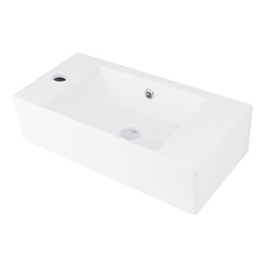 Umywalka nablatowa ceramiczna Deante Hiacynt New biała prostokątna umywalka z miejscem na baterię lewa wykonana z wytrzymałej ceramiki powłoka antybakteryjna