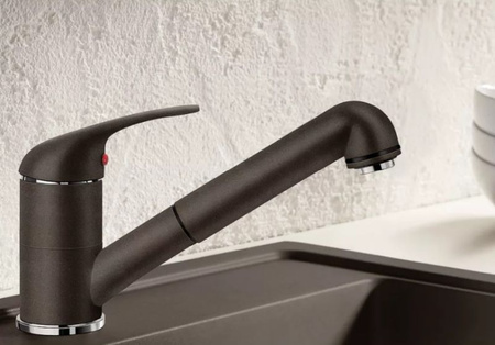 Bateria kuchenna Blanco Daras-S Silgranit-Look wulkaniczny szary z wyciąganą wylewką ponadczasowa klasyczna bateria kuchenna