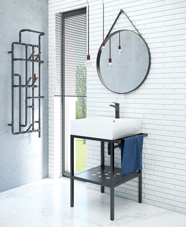 Konsola łazienkowa stojąca z umywalką Deante Temisto 67x50 cm biała umywalka ceramiczna konsola z uchwytem na ręcznik i półką