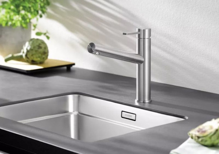 Bateria kuchenna Blanco Ambis stal szczotkowana proste i eleganckie wzornictwo