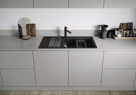 Zlewozmywak Blanco Adira XL 6 S Silgranit antracyt zlew wpuszczany w blat jednokomorowy z odpływem InFino odwracalny korek automatyczny mata stalowa składana