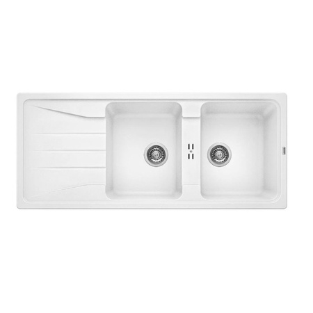 Zlewozmywak Blanco Sona 8 S Silgranit biały zlew wpuszczany w blat dwukomorowy odwracalny nowoczesna oryginalna forma