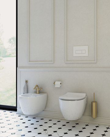 Miska WC wisząca ceramiczna Deante Silia biała miska bezkołnierzowa ułatwiająca utrzymanie czystości i higieny deska wolnoopadająca