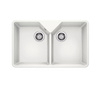 Zlewozmywak Blanco Villae Farmhouse 8 Ceramika biały połysk z jednym otworem zlew nakładany dwukomorowy minimalistyczny design wraz z wysuniętą komorą