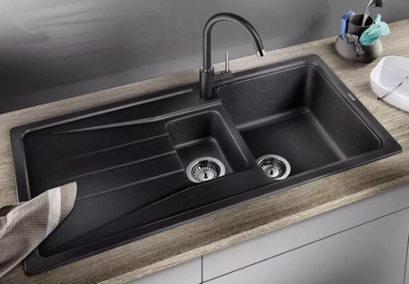 Zlewozmywak Blanco Sona 6 S Silgranit czarny zlew wpuszczany w blat 1,5-komorowy odwracalny nowoczesna oryginalna forma