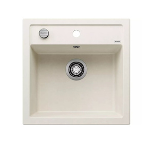 Zlewozmywak Blanco Dalago 5 Silgranit delikatny biały zlew wpuszczany w blat jednokomorowy korek automatyczny prosty kształt i duża pojemność