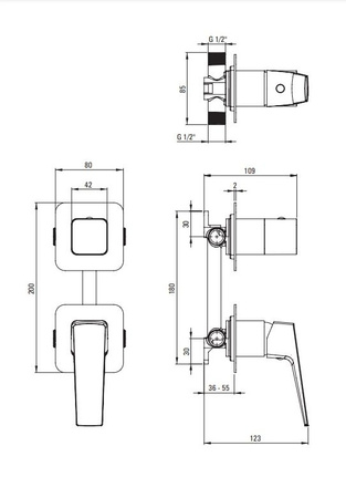 Bateria prysznicowa podtynkowa z przełącznikiem natrysku Deante Blur czarny innowacyjna wytrzymała i łatwa w czyszczeniu powłoka Nero