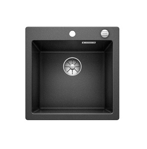 Zlewozmywak Blanco Pleon 5 Silgranit antracyt zlew wpuszczany w blat jednokomorowy z odpływem InFino korek automatyczny o ponadczasowym eleganckim kształcie