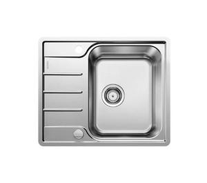 Zlewozmywak Blanco Lemis 45 S-IF Mini stal szczotkowana zlew jednokomorowy montowany na równi z blatem odwracalny korek automatyczny modny prosty wygląd