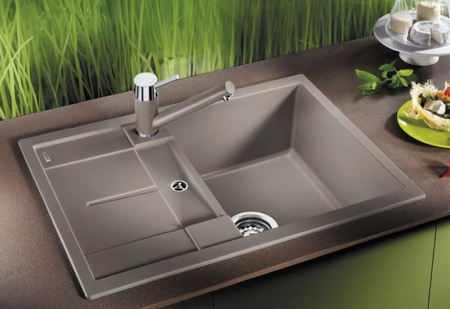 Zlewozmywak Blanco Metra 45 S Compact Silgranit czarny zlew wpuszczany w blat jednokomorowy odwracalny o nowoczesnym prostym wzornictwie