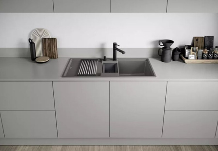 Zlewozmywak Blanco Adira 6 S Silgranit antracyt zlew wpuszczany w blat 1,5-komorowy z odpływem InFino odwracalny korek automatyczny mata stalowa składana