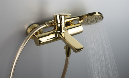 Bateria wannowa ścienna Deante Arnika złota z mechanicznym przełącznikiem funkcji