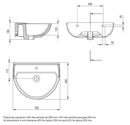 Umywalka wisząca Deante Jasmin biała ceramiczna umywalka z otworem na baterię pokryta powłoką antybakteryjną