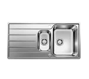 Zlewozmywak Blanco Lemis 6 S-IF stal szczotkowana zlew 1,5-komorowy montowany na równi z blatem odwracalny korek automatyczny modny prosty wygląd