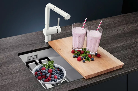 Zlewozmywak Blanco Etagon 500-U Ceramika PuraPlus biały połysk zlew podwieszany jednokomorowy odpływ InFino szyny ze stali szlachetnej