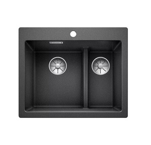 Zlewozmywak Blanco Pleon 6 Split Silgranit antracyt zlew wpuszczany w blat jednokomorowy z odpływem InFino o ponadczasowym eleganckim kształcie