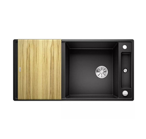 Zlewozmywak Blanco Axia III XL 6 S Silgranit czarny zlew wpuszczany w blat jednokomorowy odwracalny z odpływem InFino korek automatyczny deska jesionowa