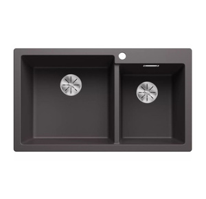 Zlewozmywak Blanco Pleon 9 Silgranit szarość skały lewa zlew wpuszczany w blat dwukomorowy z odpływem InFino o ponadczasowym eleganckim kształcie