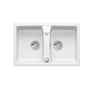 Zlewozmywak Blanco Lexa 8 Silgranit biały zlew wpuszczany w blat dwukomorowy odwracalny z odpływem InFino korek automatyczny nowoczesny zlewozmywak pasujący do każdej kuchni