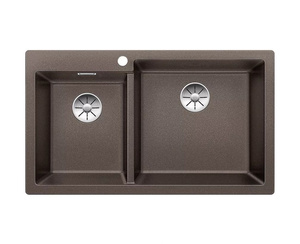Zlewozmywak Blanco Pleon 9 Silgranit kawowy prawa zlew wpuszczany w blat dwukomorowy z odpływem InFino o ponadczasowym eleganckim kształcie