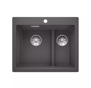 Zlewozmywak Blanco Pleon 6 Split Silgranit szarość skały lewa zlew wpuszczany w blat jednokomorowy z odpływem InFino o ponadczasowym eleganckim kształcie