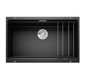 Zlewozmywak Blanco Etagon 700-U Silgranit czarny zlew podwieszany jednokomorowy z odpływem InFino szyny ze stali szlachetnej
