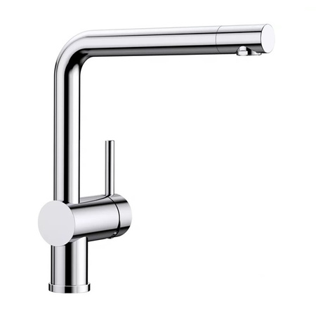 Bateria kuchenna Blanco Linus chromowana nowoczesna bateria do zlewu minimalistyczny design duży zakres obrotu wylewki
